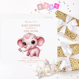 Elegant Baby Girl Pink Elephant Baby Shower Postkarte