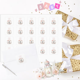 Elegant Baby Girl Pink Elephant Baby Shower Quadratischer Aufkleber