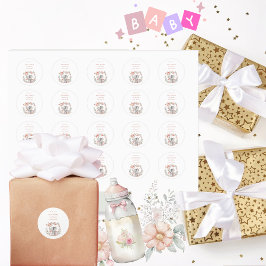 Elegant Baby Girl Pink Elephant Baby Shower Runder Aufkleber