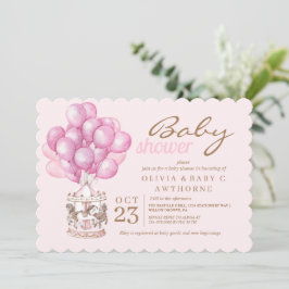 Elegant Baby Girl Shower Pink Balloon Einladung