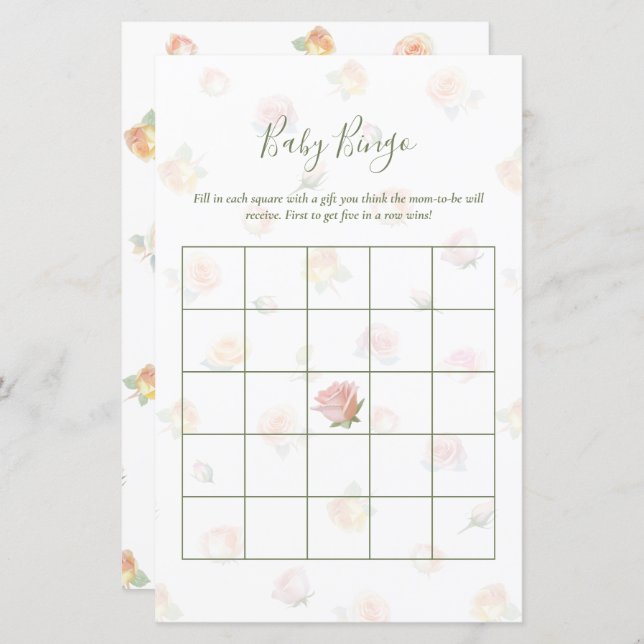 Elegant Baby in Bloom Baby Shower Bingo Game (Vorne/Hinten)