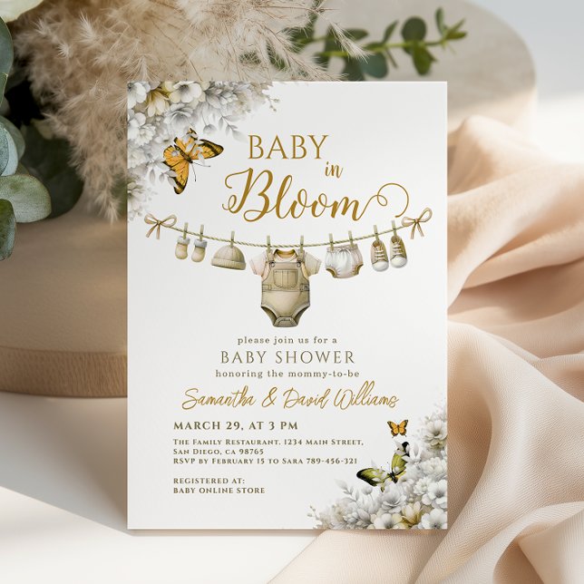 Elegant Baby in Bloom Floral Clothes Baby Shower Einladung (Von Creator hochgeladen)