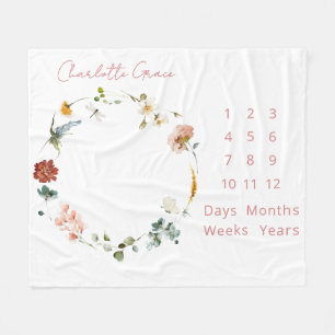 Elegant Baby Milestone Rosa Aquarellblüte Fleecedecke