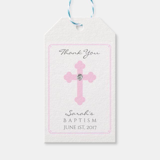 Elegant Baby Pink Cross Taufen/Christening Girl Geschenkanhänger (Vorderseite)