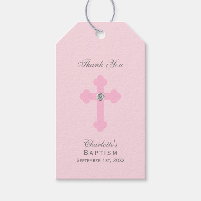 Elegant Baby Pink Cross Taufen/Christening Girl Geschenkanhänger (Vorderseite)