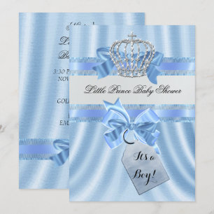 Elegant Baby Shower Boy Blue Little Prince Crown Einladung