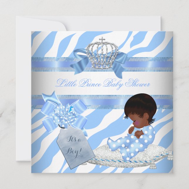Elegant Baby Shower Boy Blue Zebra Prince Ethnic Einladung (Vorderseite)