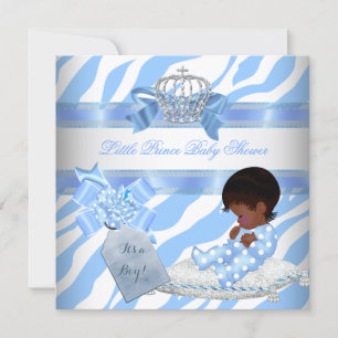 Elegant Baby Shower Boy Blue Zebra Prince Ethnic Einladung