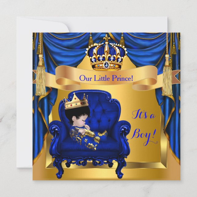 Elegant Baby Shower Boy Prince Royal Blue Gold ASI Einladung (Vorderseite)