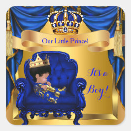 Elegant Baby Shower Boy Prince Royal Blue Gold Quadratischer Aufkleber