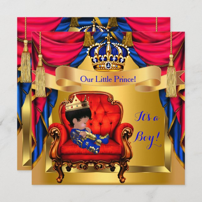 Elegant Baby Shower Boy Prince Royal Blue Red Gold Einladung (Vorne/Hinten)