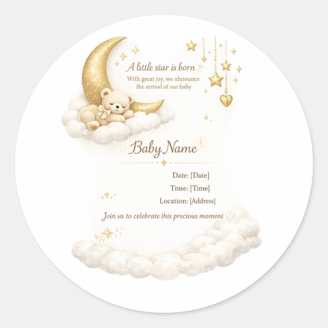 Elegant Baby Shower Invitation Runder Aufkleber (Vorderseite)