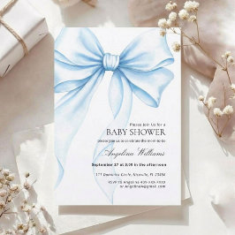 Elegant Baby Shower Invitation with a Blue Bow. Einladung