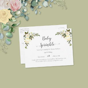Elegant Baby Sprinkle White Roses Postcard Postkarte