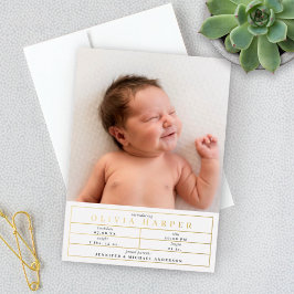Elegant Baby Stats Foto Birth Announcement FOIL Folieneinladung