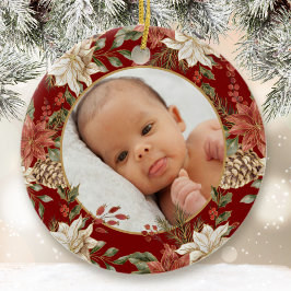 Elegant Baby's First Christmas Birth Stats Foto Keramik Ornament