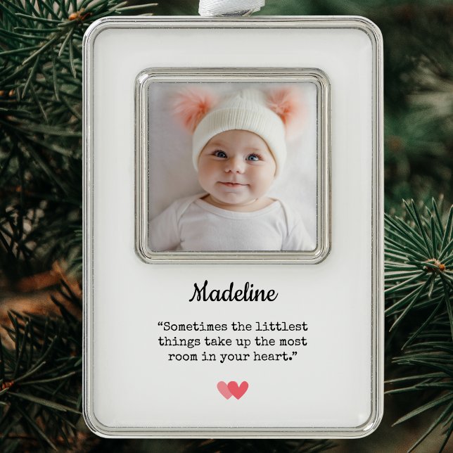 Elegant Baby's First Christmas Foto Rahmen-Ornament Silber (Elegant Baby's First Christmas Photo Christmas Ornament)