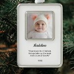 Elegant Baby's First Christmas Foto Rahmen-Ornament Silber<br><div class="desc">Elegant Modern Baby's First Christmas Foto Ornament</div>