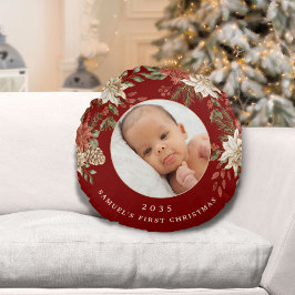 Elegant Baby's First Christmas Foto Rundes Kissen