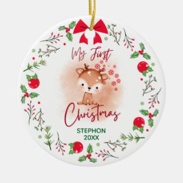 Elegant Baby's First Christmas mit Namen Keramik Ornament