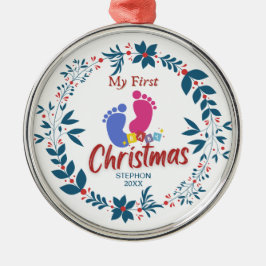Elegant Baby's First Christmas mit Namen Ornament Aus Metall