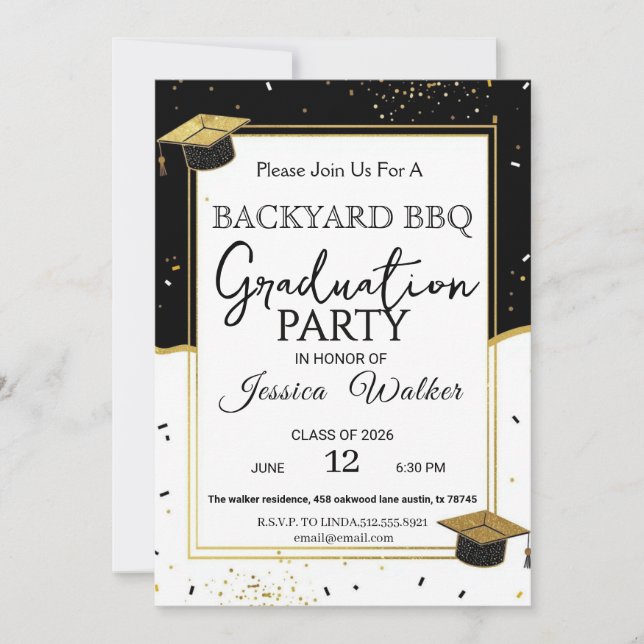 Elegant Backyard BBQ Graduation Party Invitation Einladung (Vorderseite)