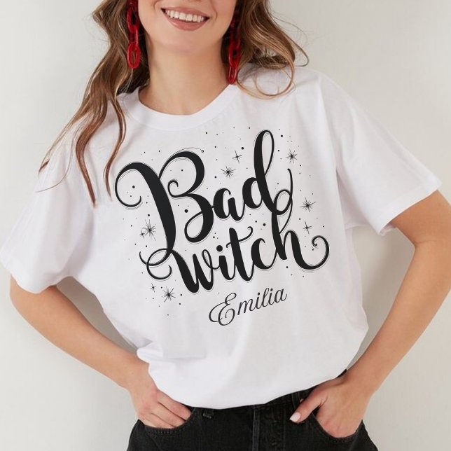 Elegant Bad Witch Name Halloween Calligraphy T-Shirt (Von Creator hochgeladen)