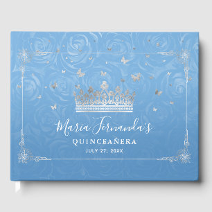 Elegant Bahama Blue und Silver Crown Gästebuch