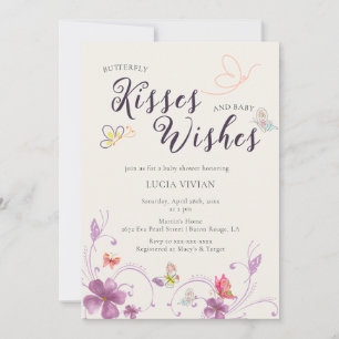 Elegant Baho Butterfly Kisses & Wish Baby Shower Einladung