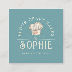 Elegant Baker's Logo Cream Blue Business Card Quadratische Visitenkarte