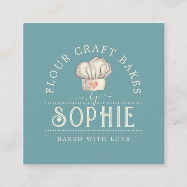 Elegant Baker's Logo Cream Blue Business Card Quadratische Visitenkarte (Vorderseite)