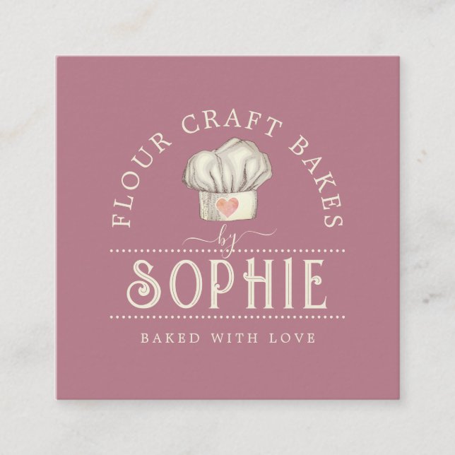 Elegant Baker's Logo Cream Dusty Pink Quadratische Visitenkarte (Vorderseite)