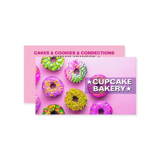 Elegant Baking Sweets | Pink Cupcake Bakery Visitenkarte (Vorderseite/Rückseite Beispiel)