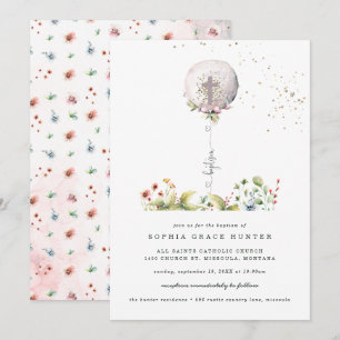 Elegant Balloon Floral Taufe Einladung