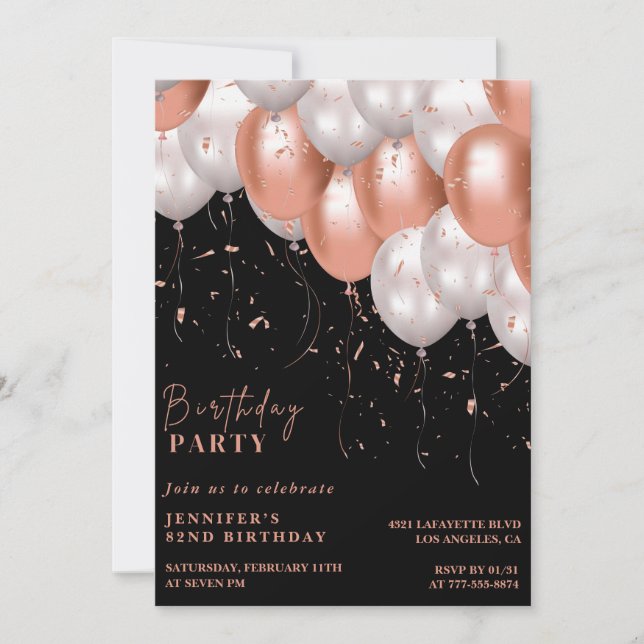 Elegant Balloons 82. Geburtstag Einladung (Vorderseite)