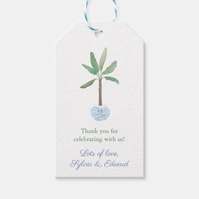 Elegant Banana Leaf Tree Hostess Vielen Dank Geschenkanhänger (Vorderseite)