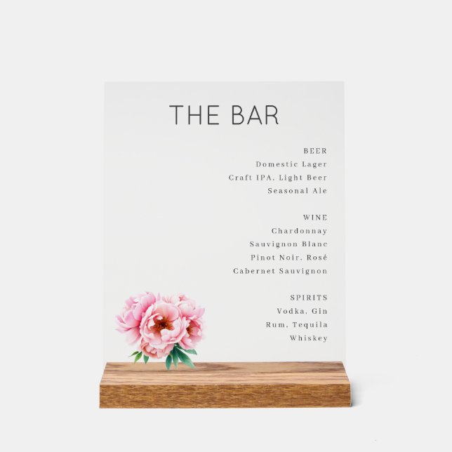 Elegant Bar Menu with Floral Touch Acrylschild (Vorderseite)