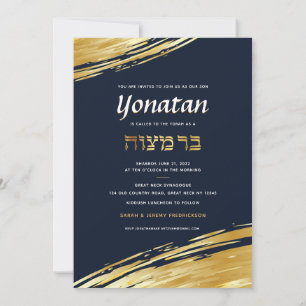 Elegant Bar Mitzvah Navy Gold Einladung