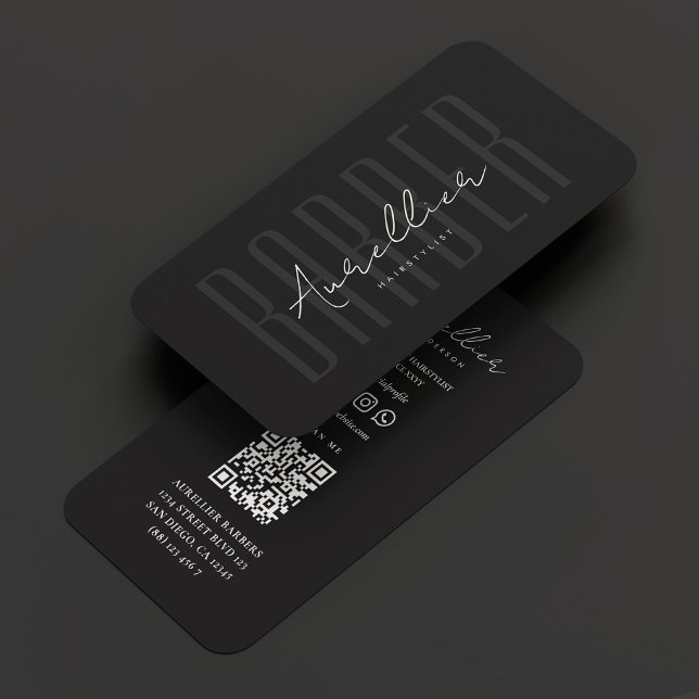 Elegant Barber Barbershop Schwarz-weißes Skript Visitenkarte (Elegant Barber Barbershop Black White Script Business Card
)