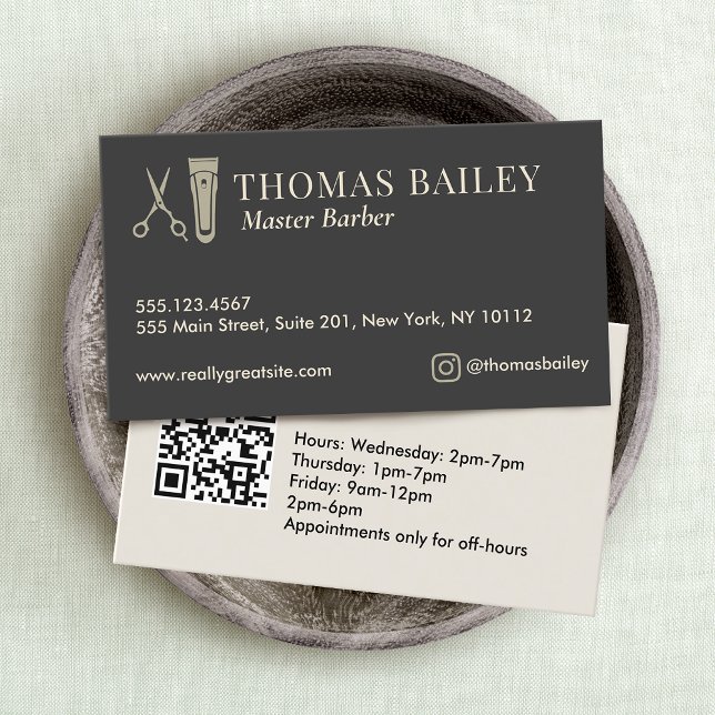 Elegant Barber Buzzer und Scissors QR Visitenkarte (Von Creator hochgeladen)