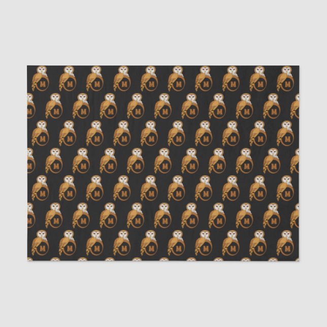 Elegant Barn Owl Monogram Seidenpapier (Vorderseite)