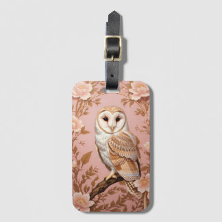 Elegant Barn Owl Pink and Gold Floral Gepäckanhänger