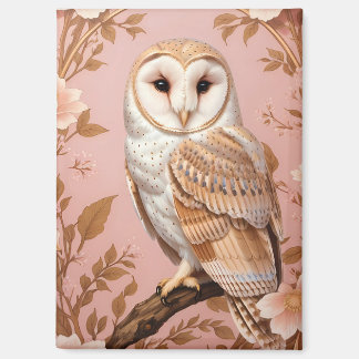 Elegant Barn Owl Pink and Gold Floral Magnet