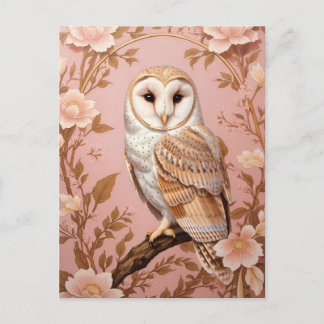 Elegant Barn Owl Pink and Gold Floral Postkarte