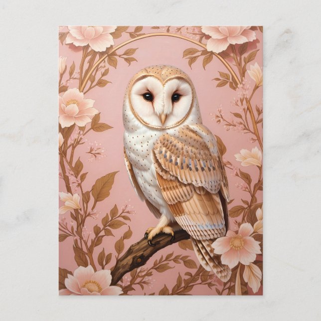 Elegant Barn Owl Pink and Gold Floral  Postkarte (Vorderseite)