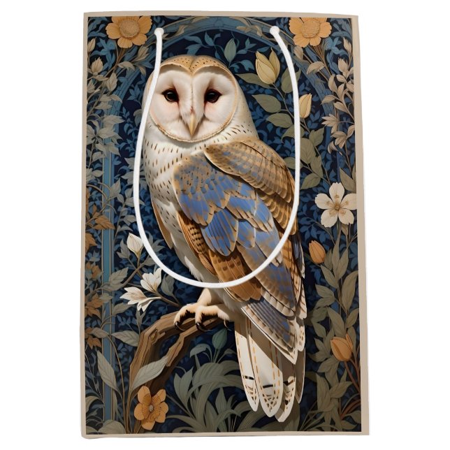Elegant Barn Owl William Morris Inspiriert Mittlere Geschenktüte (Vorderseite)