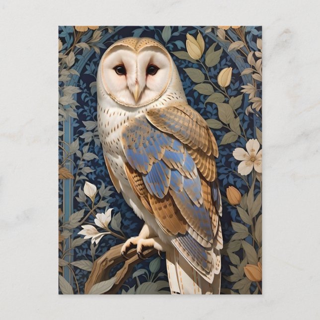 Elegant Barn Owl William Morris Inspiriert Postkarte (Vorderseite)