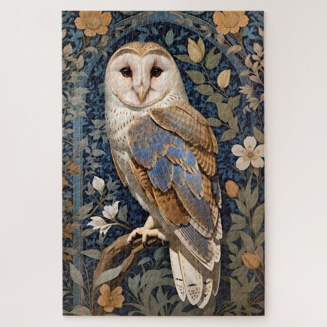 Elegant Barn Owl William Morris Inspiriert Puzzle (Vertikal)