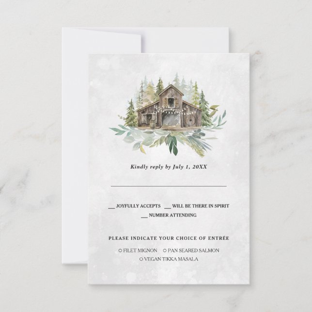 Elegant Barn | Watercolor Wedding RSVP Ankündigung (Vorderseite)