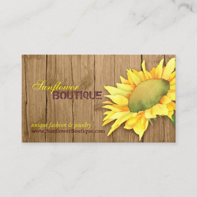 Elegant Barnwood Sunflower Fashion Visitenkarte (Vorderseite)